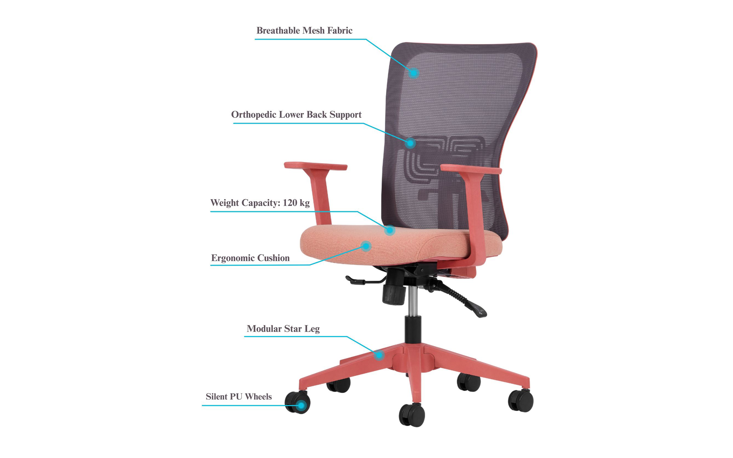 Scaun de birou Cosmo, roz  7